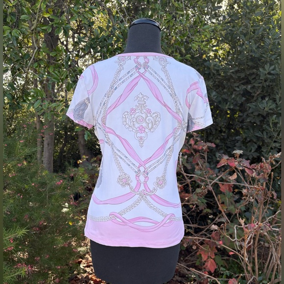 J. McLaughlin pastel t-shirt with swirling ribbon print - size S - Picture 4 of 4